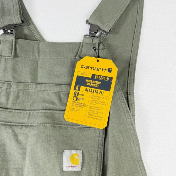 Carhartt Bib Overall Womens Force Riptstop Size XS Olive Green Relaxed NEW - Picture 4 of 11